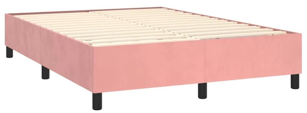 Cama box spring c/ colchão/LED 140x190 cm veludo rosa