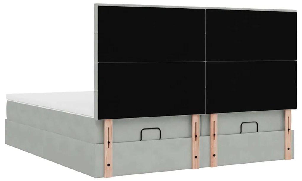Estrutura cama otomana colchões 200x200cm veludo cinzento claro