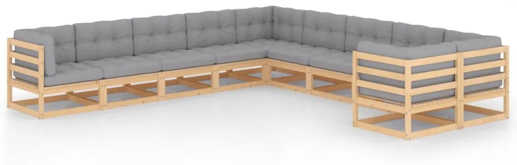 vidaXL 10 pcs conjunto lounge de jardim c/ almofadões pinho maciço