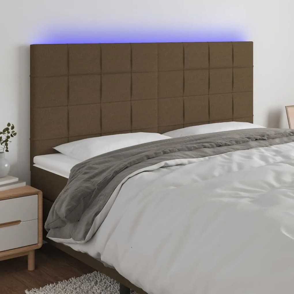 Cabeceira de cama c/ LED tecido 160x5x118/128 cm castanho