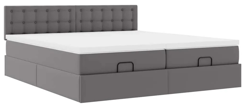 Estrutura de cama otomana com colchão cinza couro falso