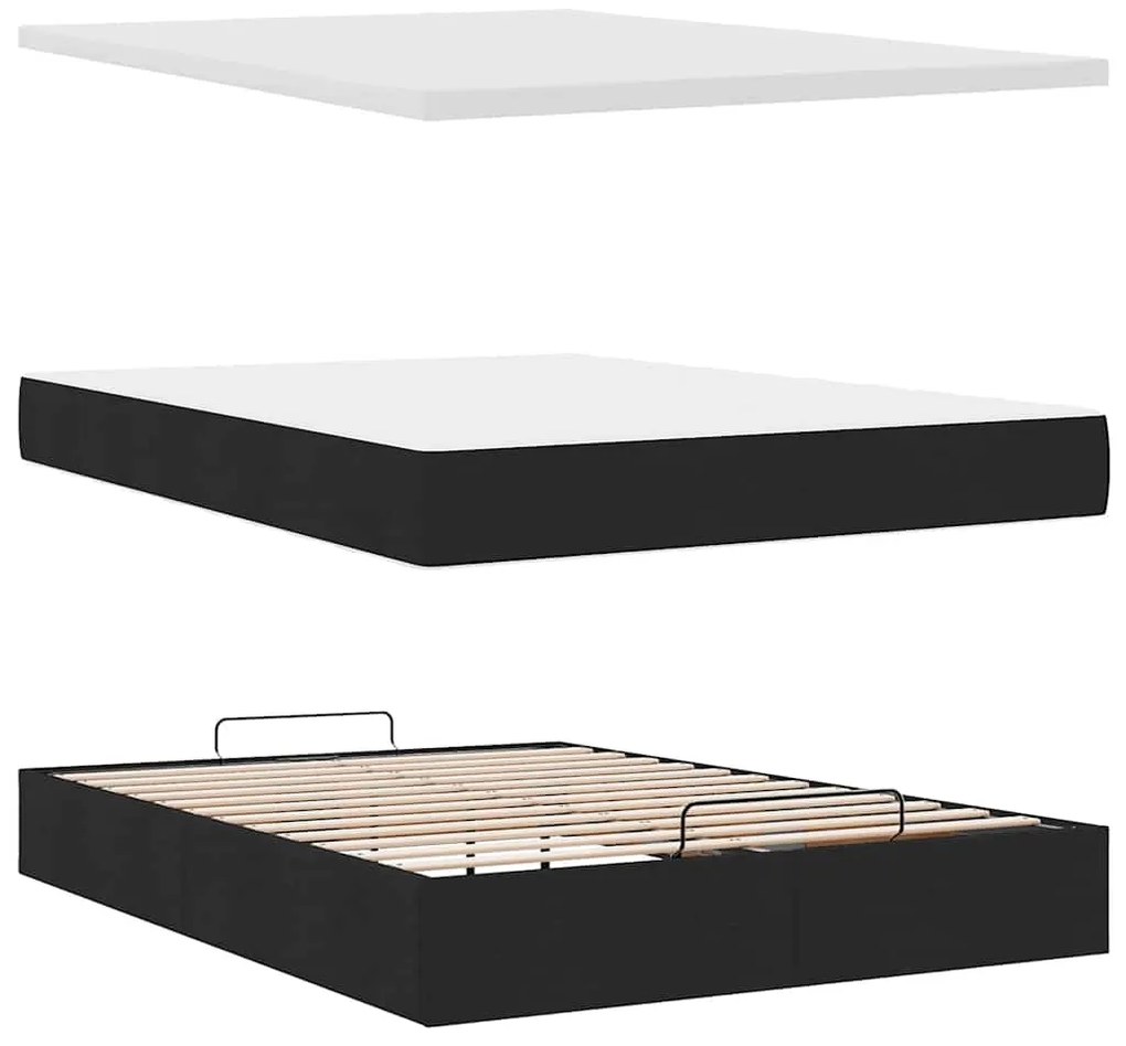 Cama otomana com colchão 140x200 cm tecido preto
