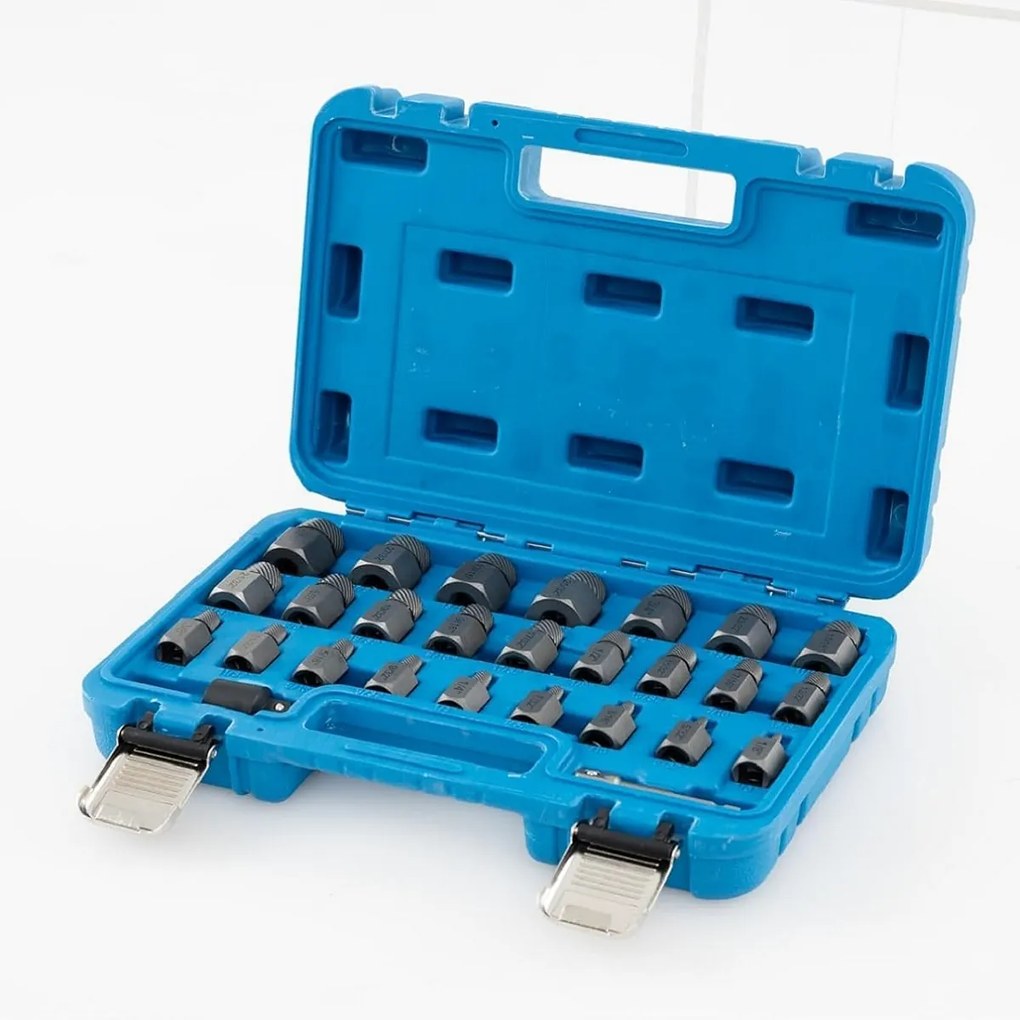 Conjunto de extração de parafusos de 27 peças Kit de extração de parafusos de cabeça dupla com removedor de parafusos de 3/8'' Azul