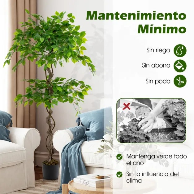 Planta artificial de 150 cm com vaso 882 folhas Tronco realista Vaso realista Interior Exterior Verde