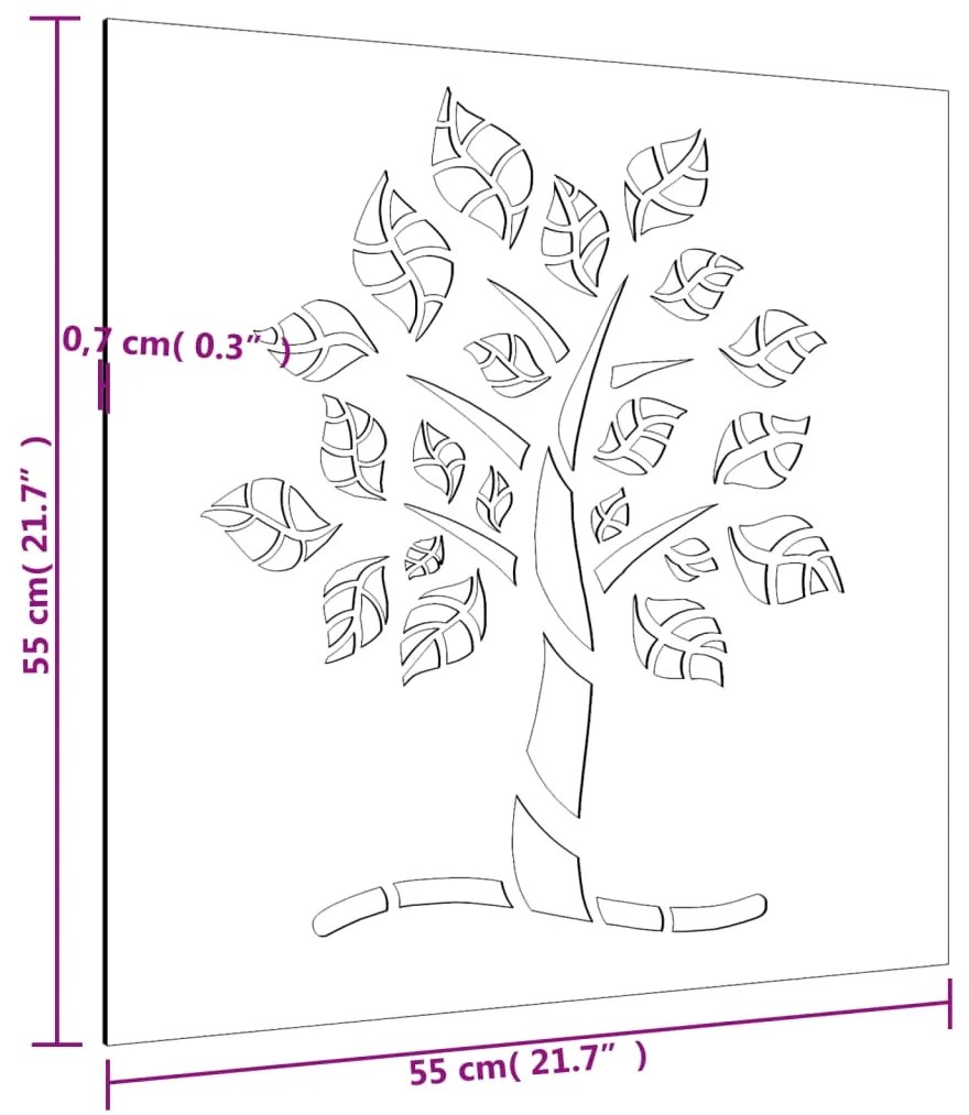 Decoração p/ muro de jardim 105x55 cm aço corten design árvore