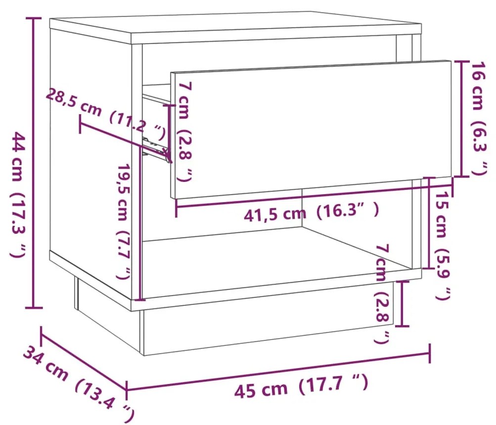 Mesa de cabeceira 45x34x44 cm aglomerado cor sonoma cinzento