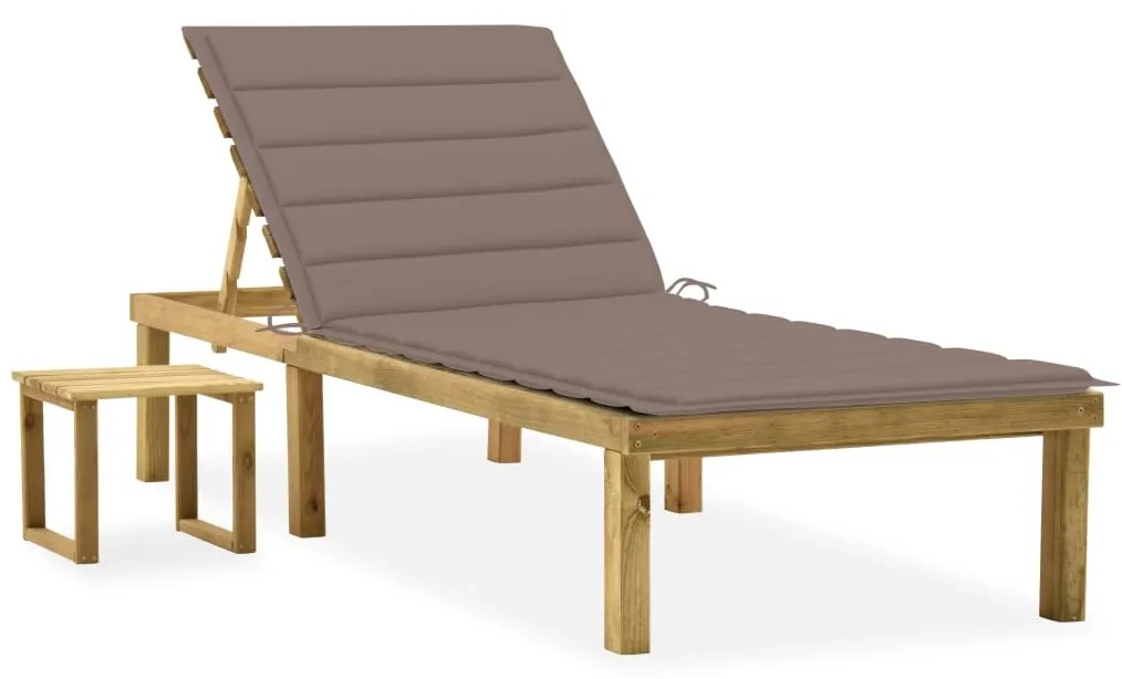 vidaXL Espreguiçadeira de jardim com mesa e almofadão pinho impregnado