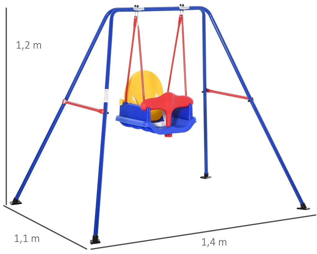 Outsunny balanço para crianças acima de 6 meses com suporte de metal e cinto de segurança com fivela para exterior máx. 30kg 140x110x120cm Multicolor