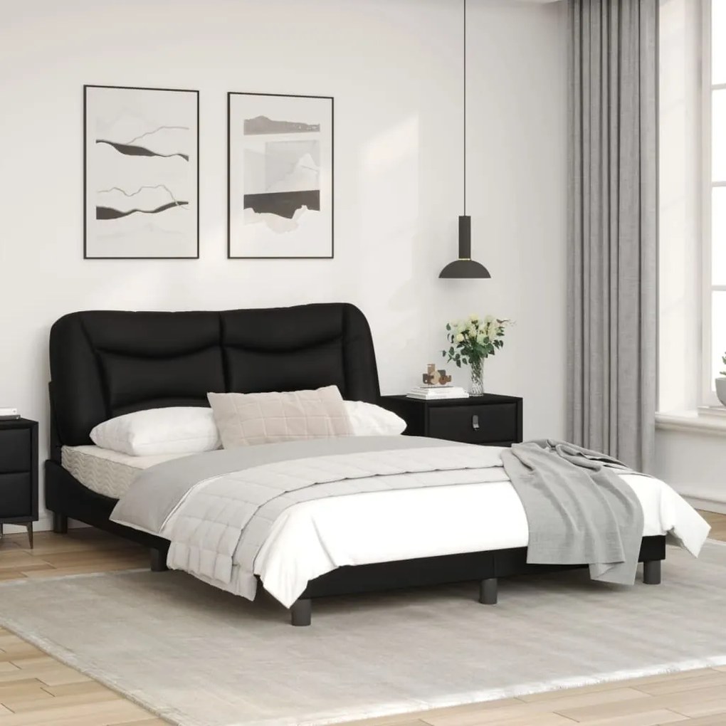 Estrutura de cama c/ luzes LED 140x200cm couro artificial preto