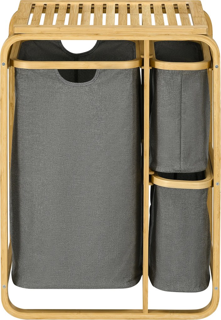 Cesto para roupa suja em bambu, 3 cestos - 49 L x 33 P x 70 A cm, cinzento