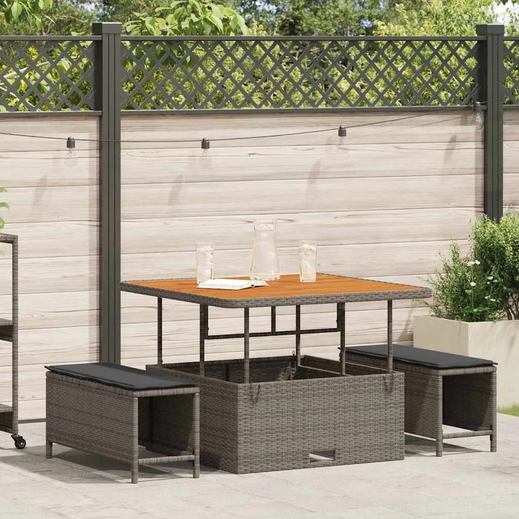 Conjunto de Jantar de Jardim de 3 Peças com Almofadas Cinza em Rattan