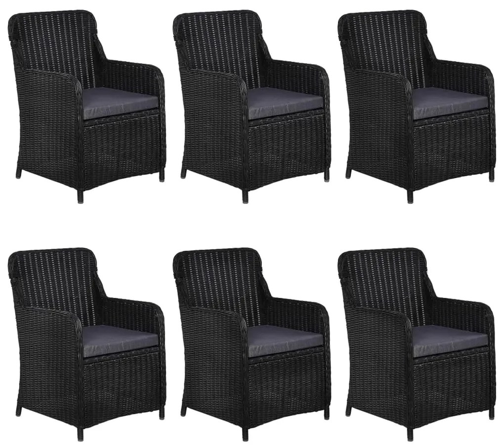 7 pcs conjunto de jantar para jardim vime PE preto