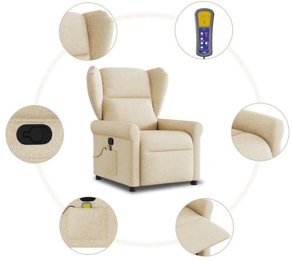 Poltrona de massagens reclinável tecido cor creme