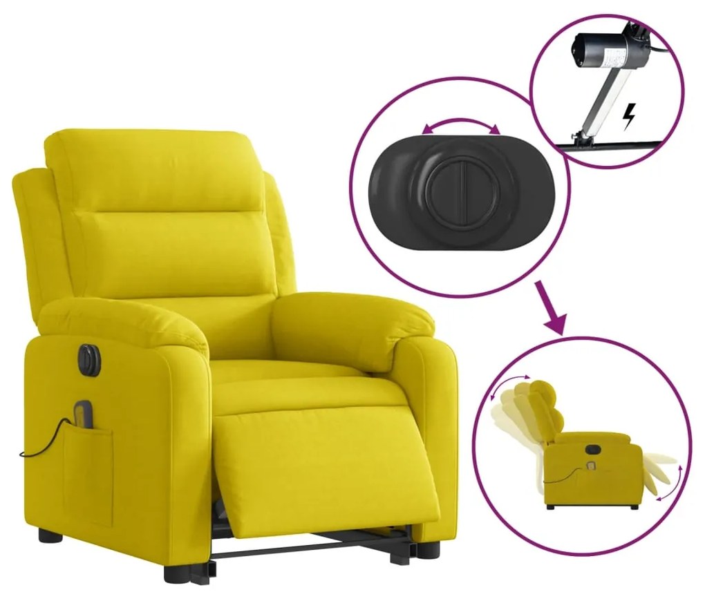 Poltrona massagens reclin. elevatória elétrica veludo amarelo