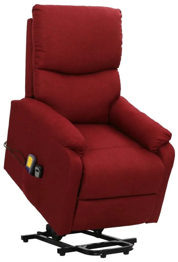vidaXL Poltrona elevatória de massagens tecido vermelho tinto