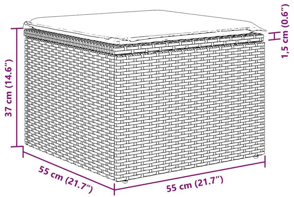 7 pcs conjunto de sofás jardim c/ almofadões vime PE castanho