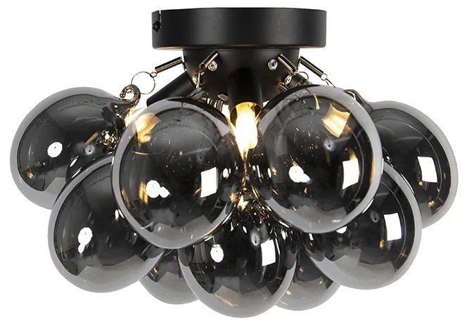 Candeeiro de tecto design preto com vidro fumê 3 luzes - Uvas Art Deco,Design