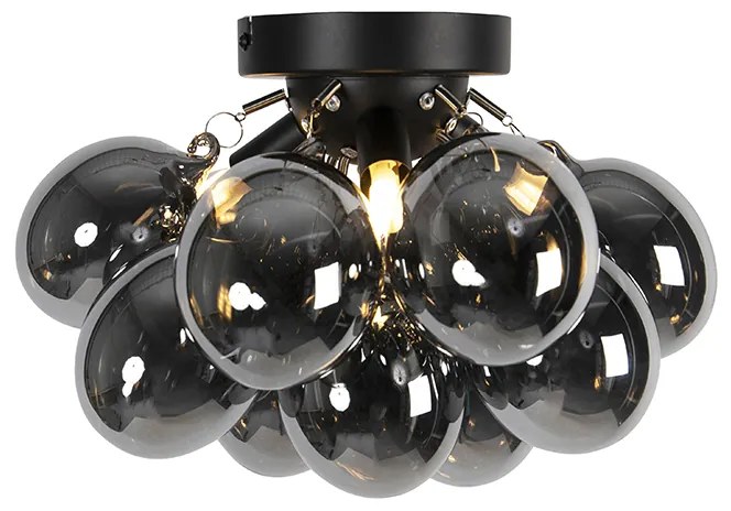 Candeeiro de teto design preto com vidro fumê 3 lâmpadas - Uvas Art Deco,Design