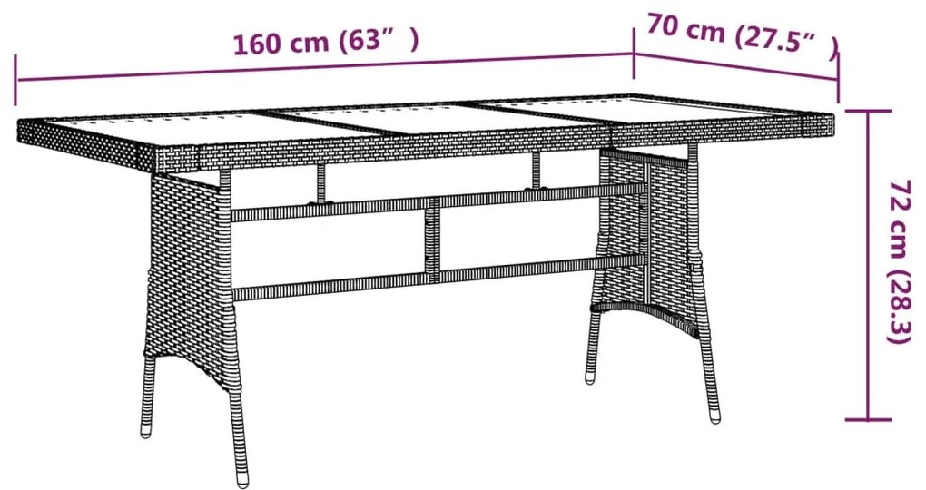 Mesa de jardim 160x70x72 cm vime PE e acácia maciça preto