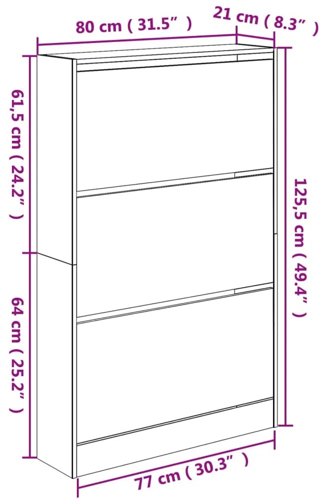 Sapateira 80x21x125,5 cm derivados de madeira branco