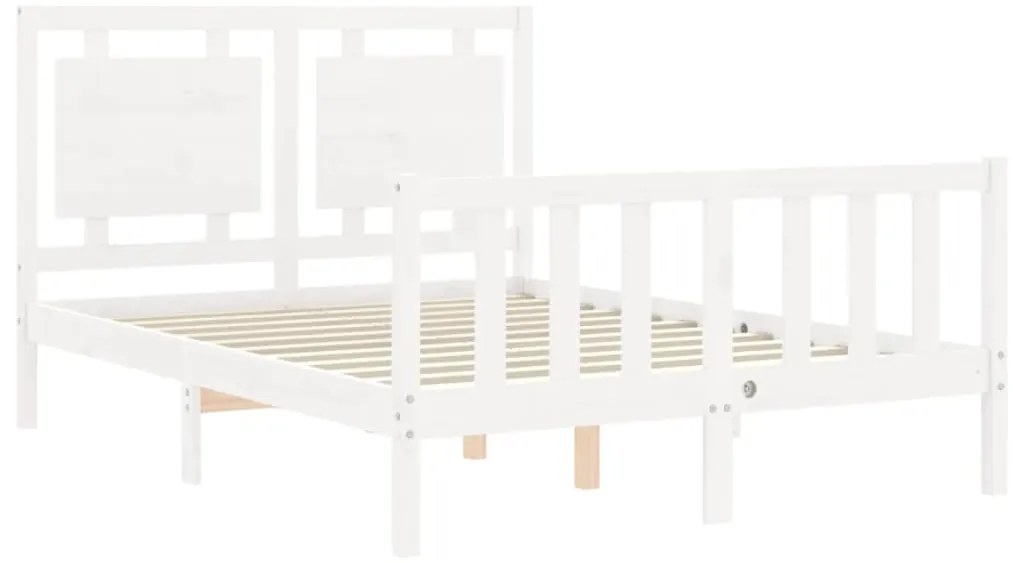 Estrutura de cama de casal c/ cabeceira madeira maciça branco