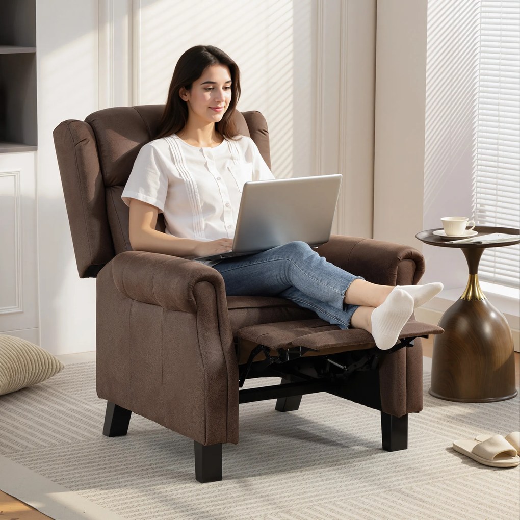 Poltrona Reclinável Manual Poltrona de Couro Sintético com Acolchoamento Espesso até 135º p84x85x104 cm Castanho