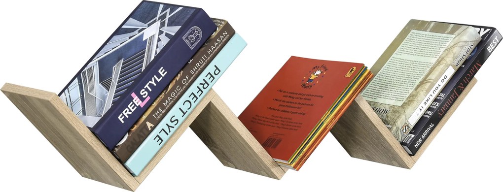 Prateleiras de parede suspensas - design contemporâneo em forma de V - kit de fixação incluído - painéis de aglomerado em cor carvalho claro