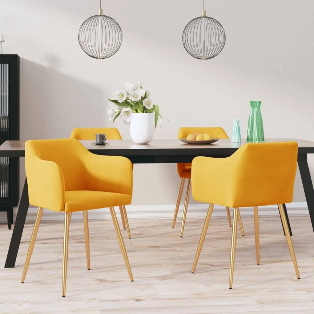 vidaXL Cadeiras de jantar 4 pcs veludo amarelo