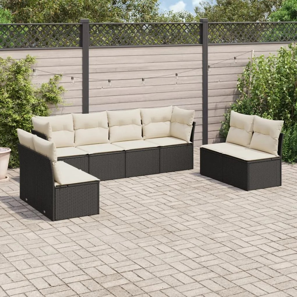 8 pcs conjunto sofás de jardim com almofadões vime PE preto