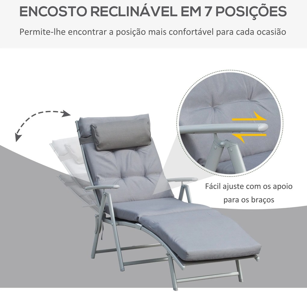 Espreguiçadeira Dobrável com Encosto Ajustável – Relaxa Cinza – 137x63