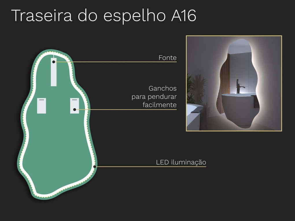 Espelho LED orgânico com iluminação A16