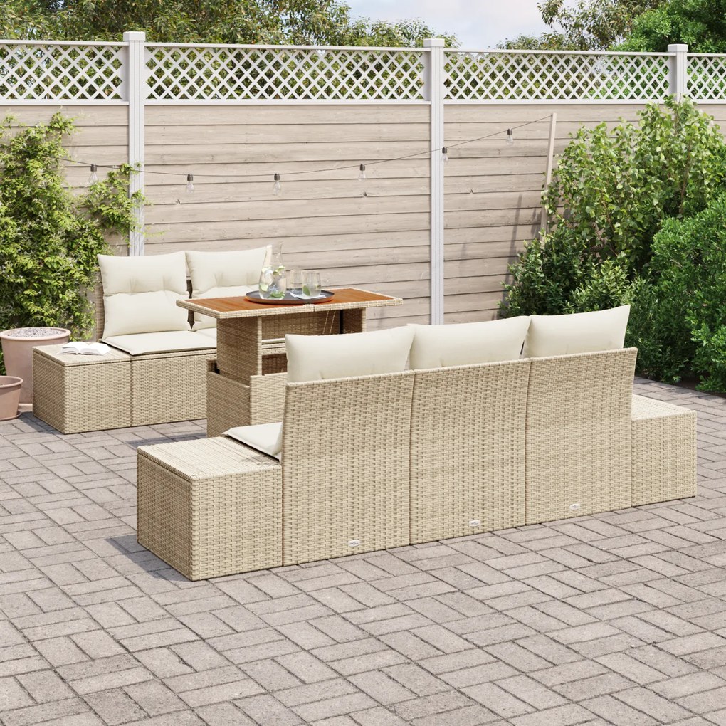 Conjunto de Sofá de Jardim com Almofadas Bege em Rattan Poly