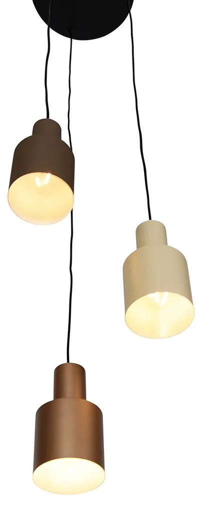 Candeeiro suspenso bronze com 3 luzes cinza e bege - Ans Moderno