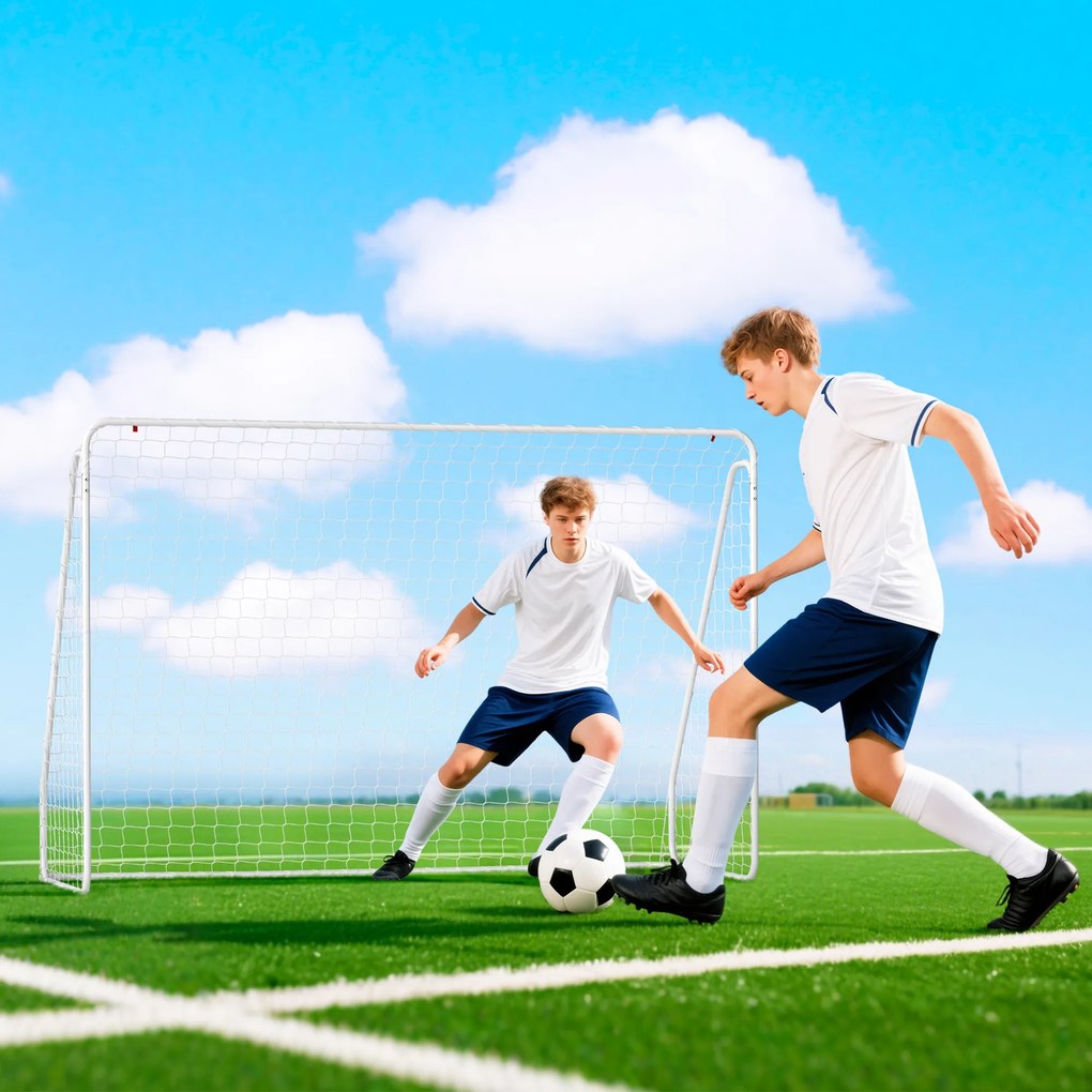 Baliza de futebol - baliza de treino - dim. 301 x 120 x 200 cm - estrutura metálica com revestimento epóxi e rede em PE - estacas incluídas - branca