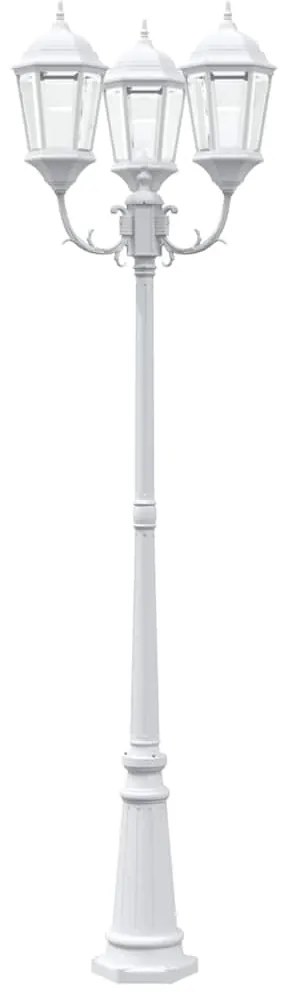 Poste de Luz de Jardim 3-Lâmpadas E27 Branco 235 cm Alumínio