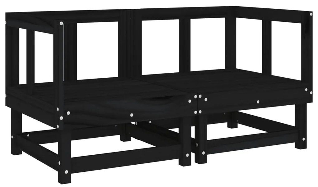 Sofás de canto com almofadões 2 pcs pinho maciço preto