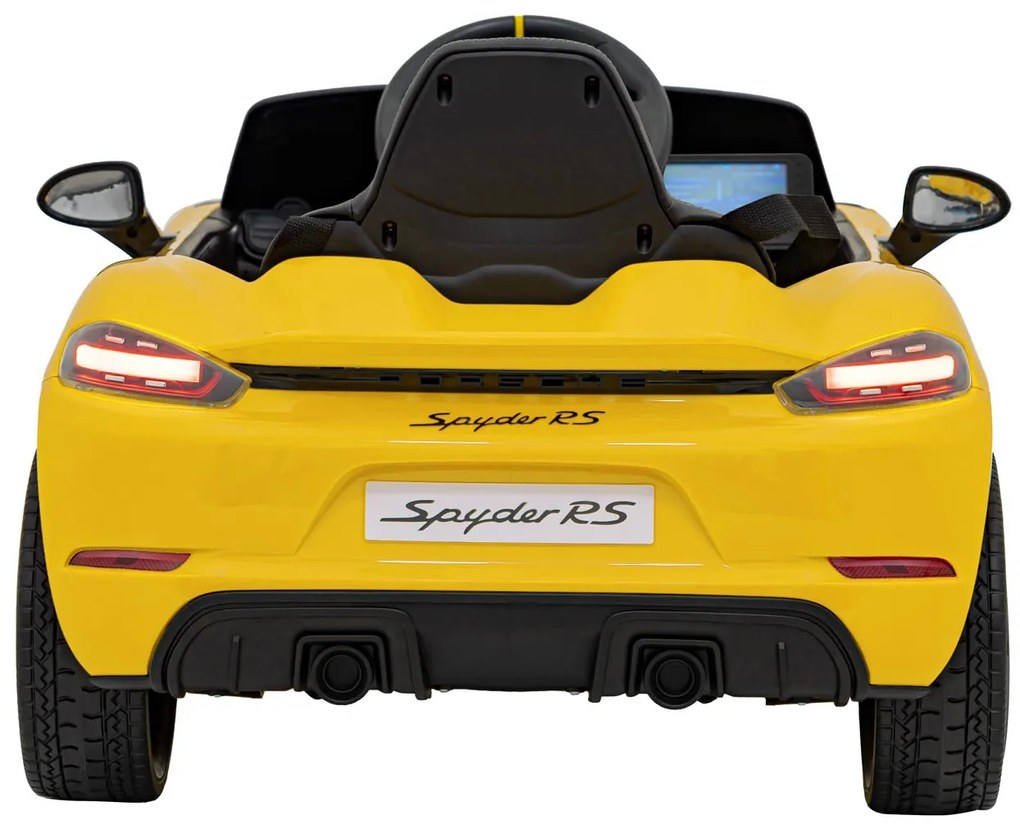 Carro elétrico para Crianças 12V Porsche Spyder RS 718 Com MP4, Rodas Espuma EVA, assento couro ecológico Carga até 30 kg Amarelo