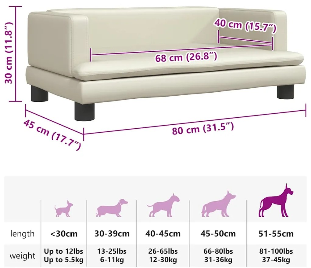 Cama para cães 80x45x30 cm couro artificial cor creme