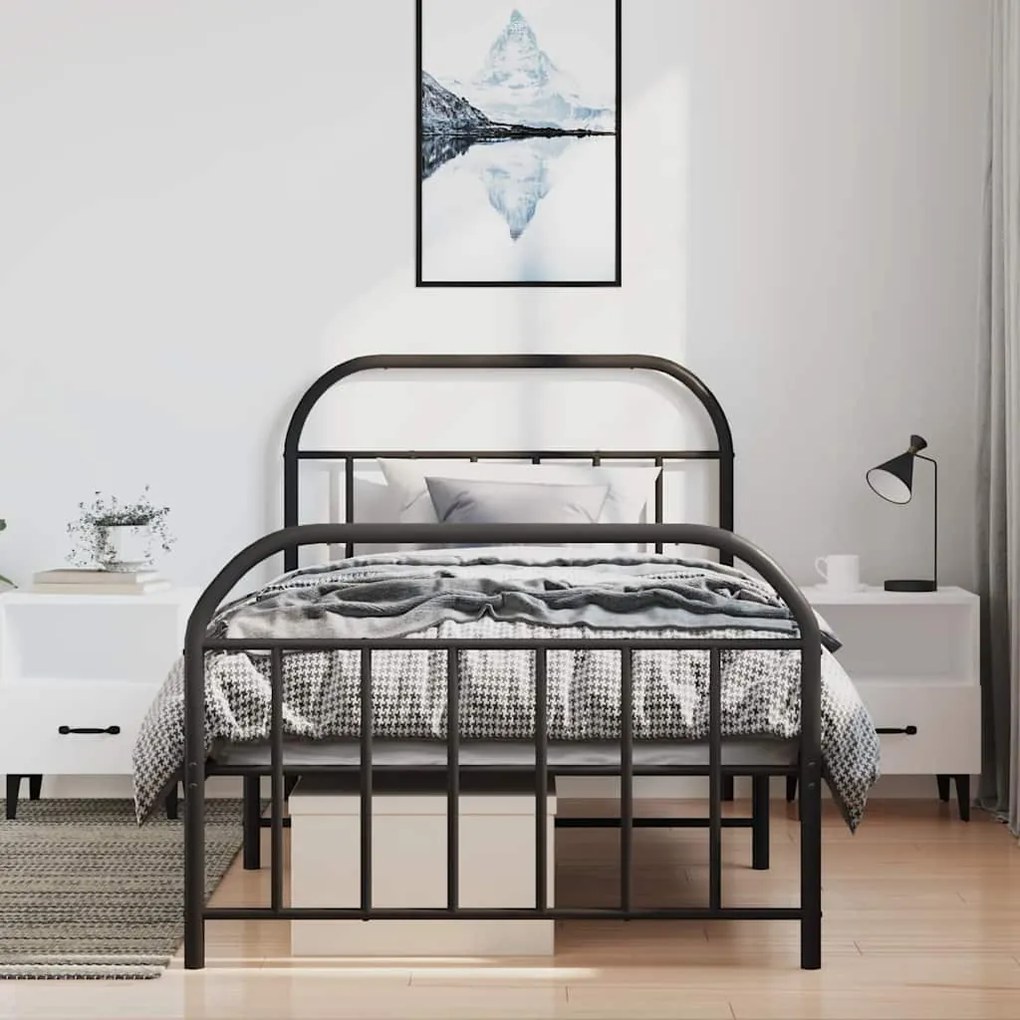 Estrutura de cama com cabeceira e pés 100x190 cm metal preto