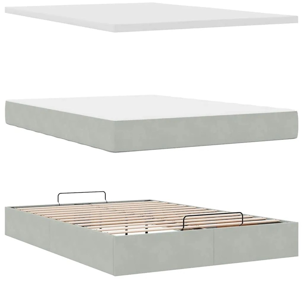 Estrutura de cama otomana com colchão 140x190 cm cinzento claro