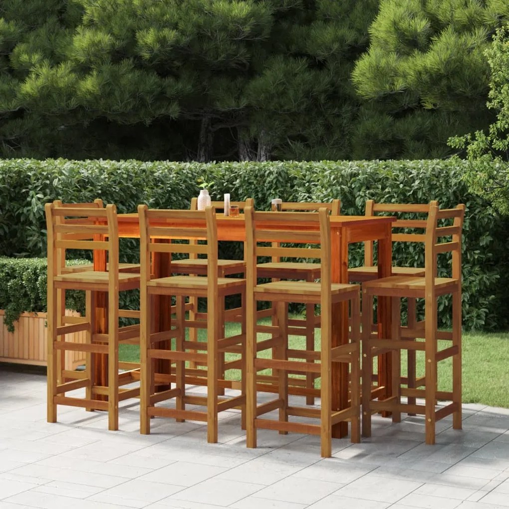 9 pcs conjunto de bar para jardim madeira de acácia maciça