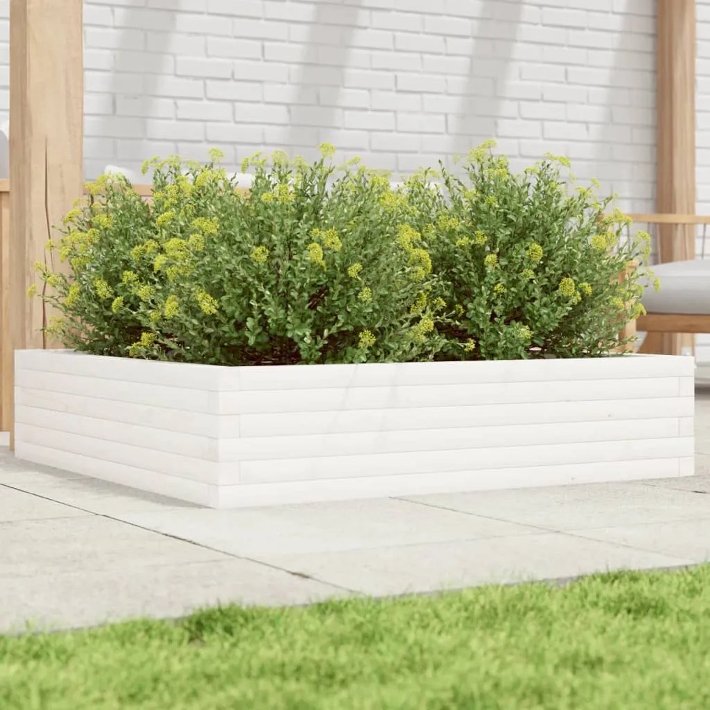 vidaXL Vaso/floreira jardim 100x100x23 cm madeira pinho maciça branco