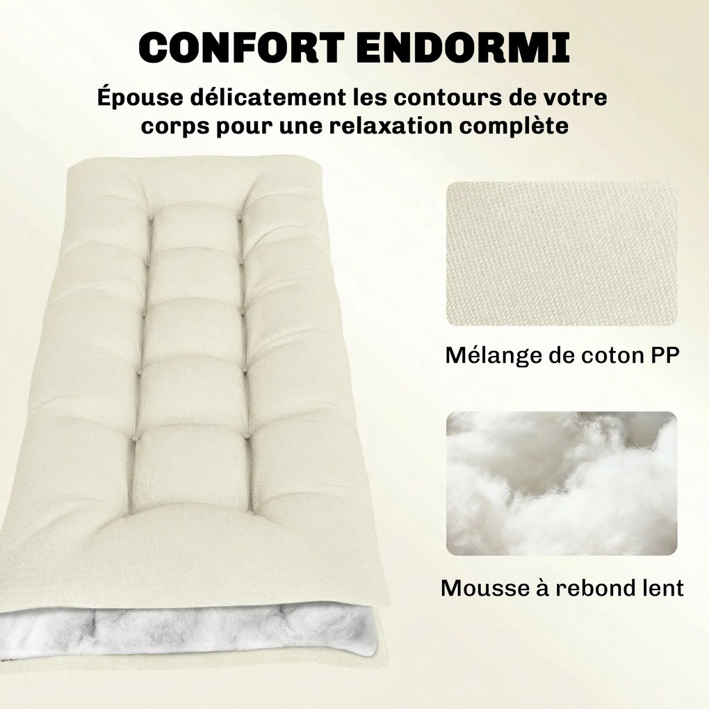Almofada para espreguiçadeira (NÃO INCLUIDA) de praia em espuma viscoelástica com tiras, proteção UV 50+, 198 x 65 x 13 cm, bege
