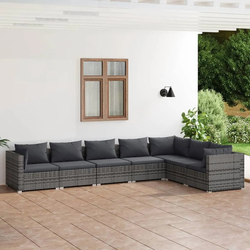 vidaXL 7 pcs conjunto lounge de jardim c/ almofadões vime PE cinzento