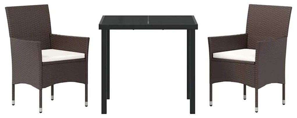 Conjunto de Jantar para Jardim de 3 Peças em Rattan Sintético Castanho