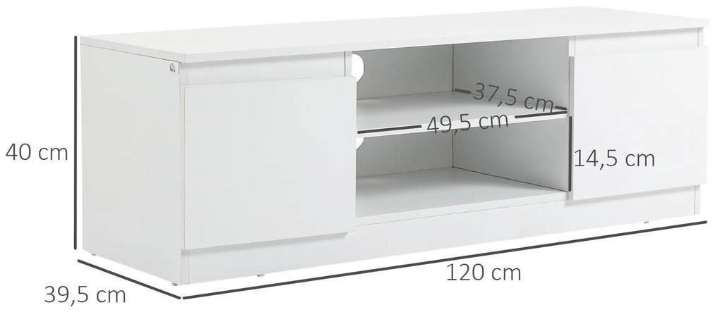 Móvel de TV de Sala com 2 Portas 2 Prateleiras Abertas Móvel para Televisores de 55 Polegadas 120x39,5x40 cm Branco