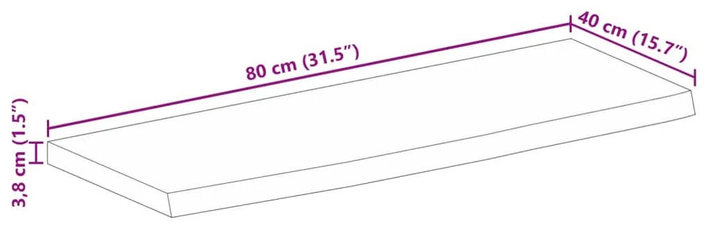Tampo de mesa c/ borda viva 80x40x3,8 cm mangueira maciça