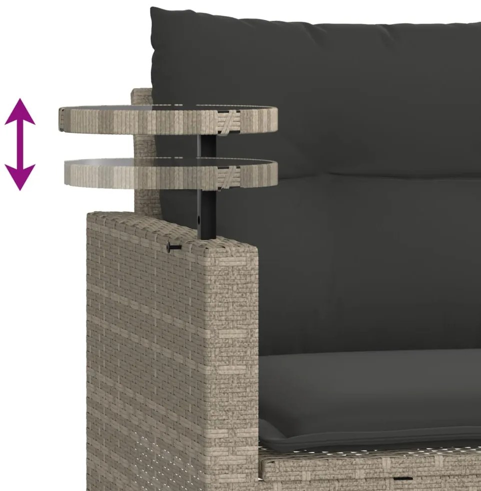 3 pcs conj. sofás jardim c/ almofadões vime PE cinzento-claro