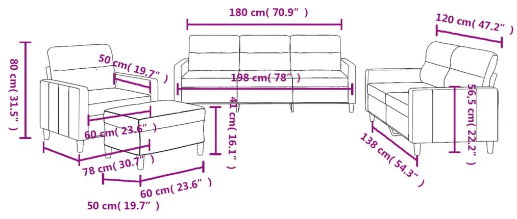 4 pcs conjunto de sofás com almofadões tecido preto