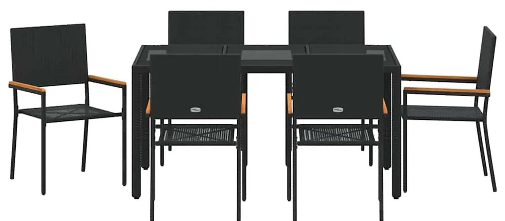 Conjunto de Jantar vidaXL de 7 Peças Preto Poliratan
